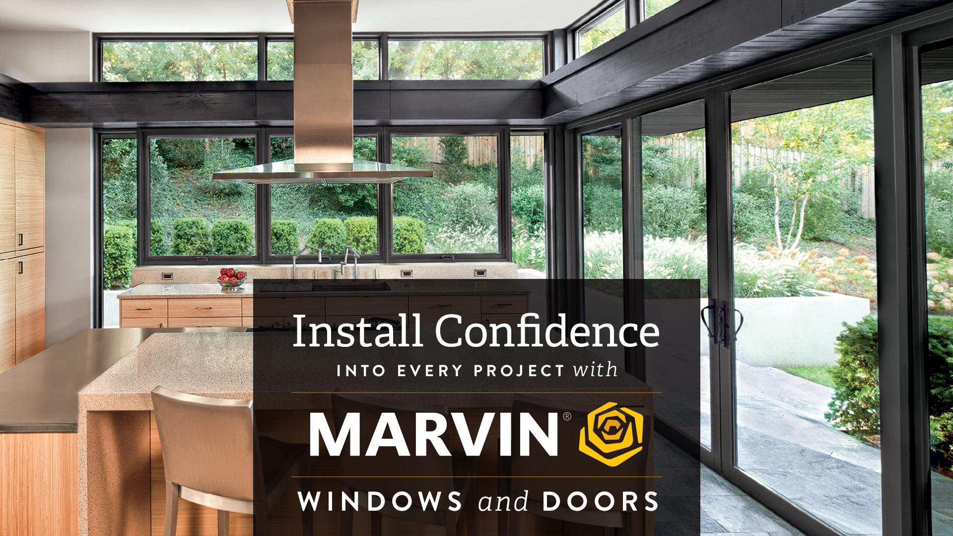 Kitchen with ultimate windows and sliding patio door